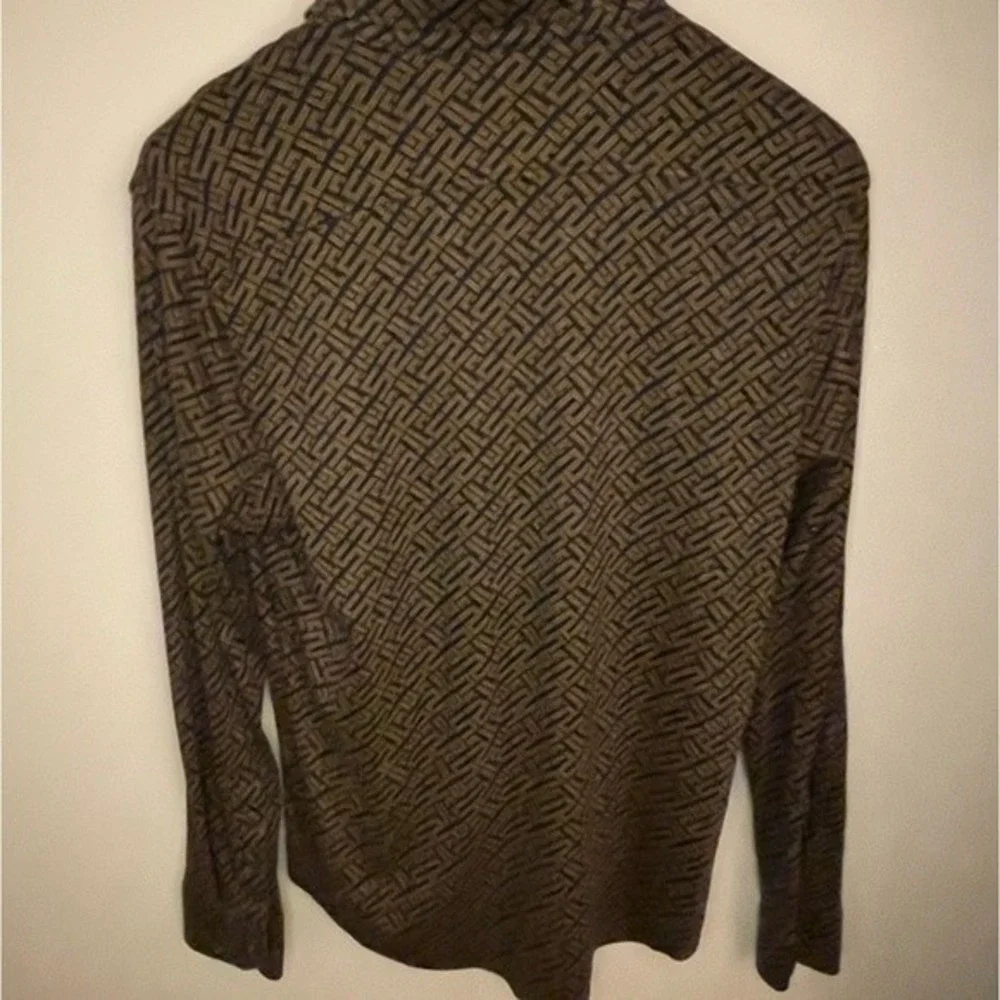 Murano Liquid Luxury Slim Fit Geometric Button Up Navy Blue Brown size M - Picture 4 of 13